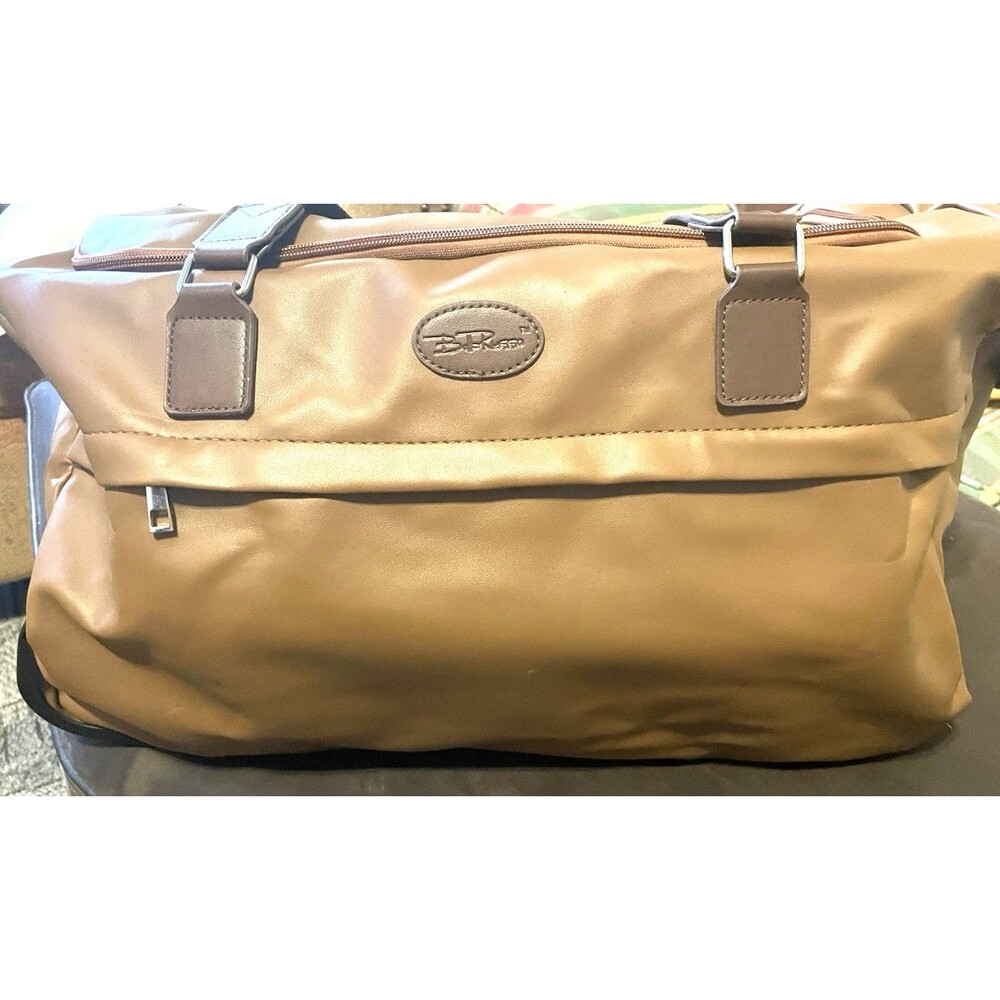 Bella Russo Brown Faux Leather Satchel Travel Rolling Duffle Bag Suitcase NWOT